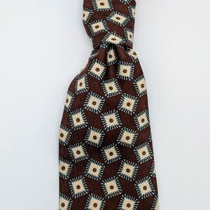 Villa Bugatti Brown Geometric Patterned Tie 100% Italian Silk